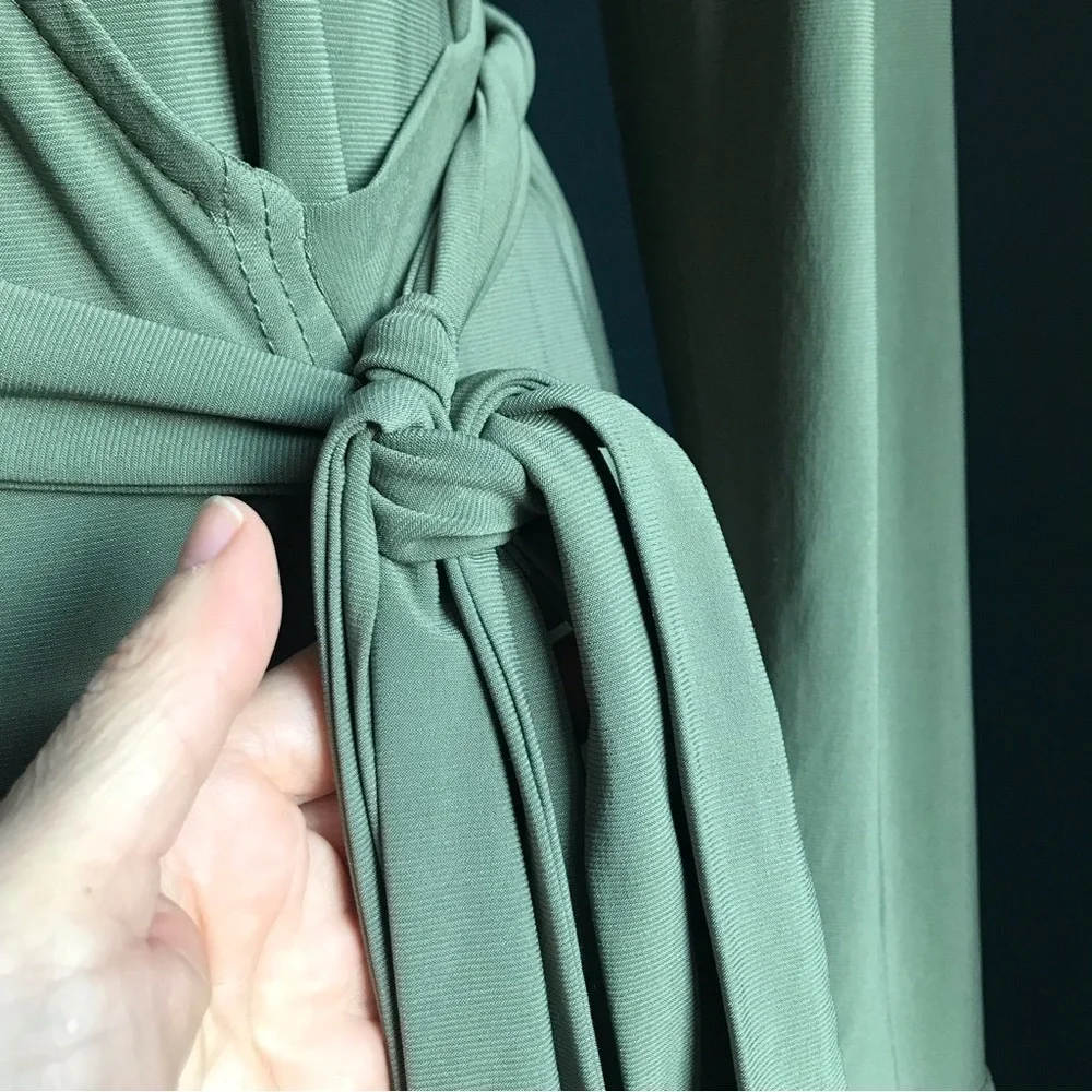 Shabby apple olive green long sleeves maxi wrap dress size 12 basic fall neutral - Picture 12 of 14